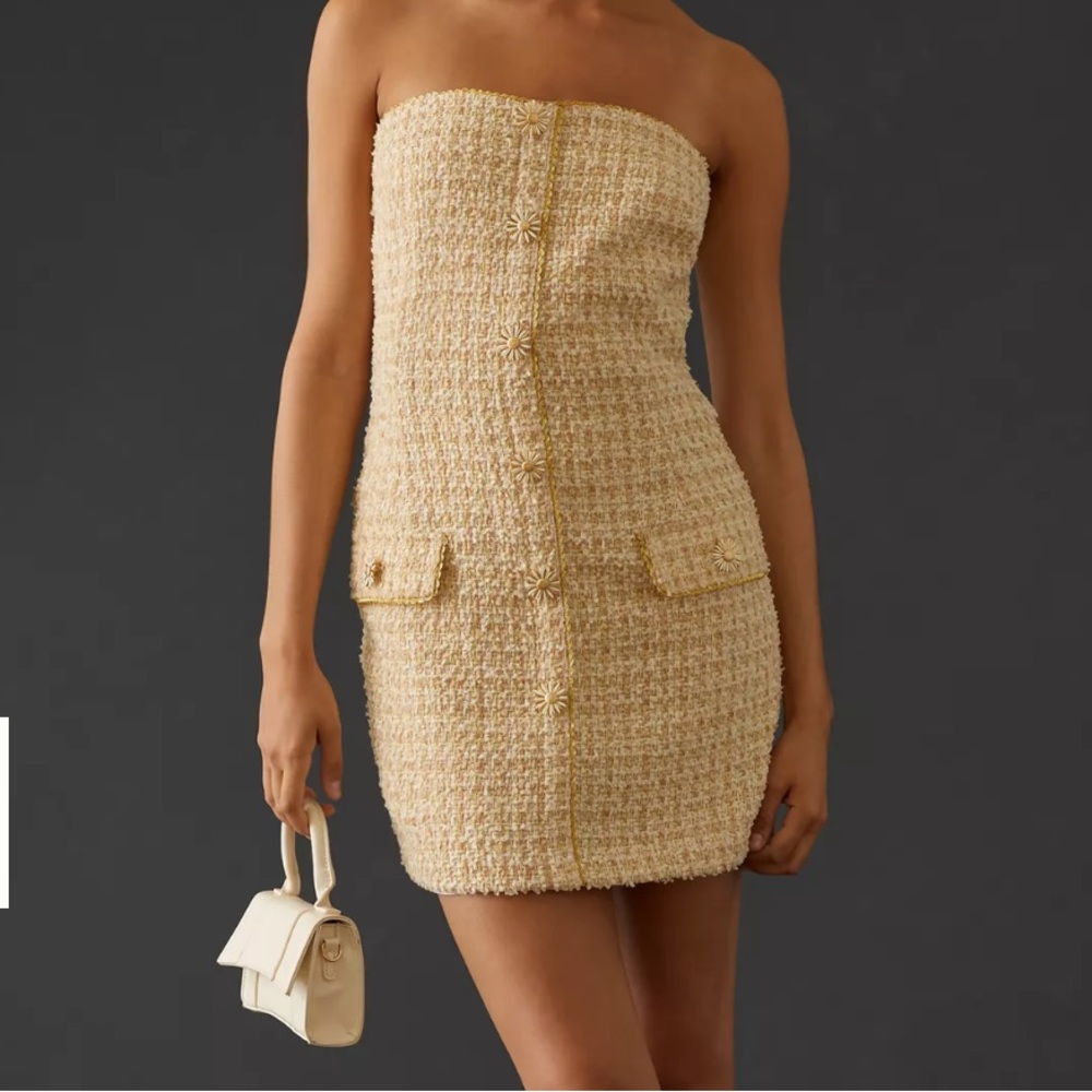 Eva Franco Strapless Tweed Mini Dress anthropology size 0